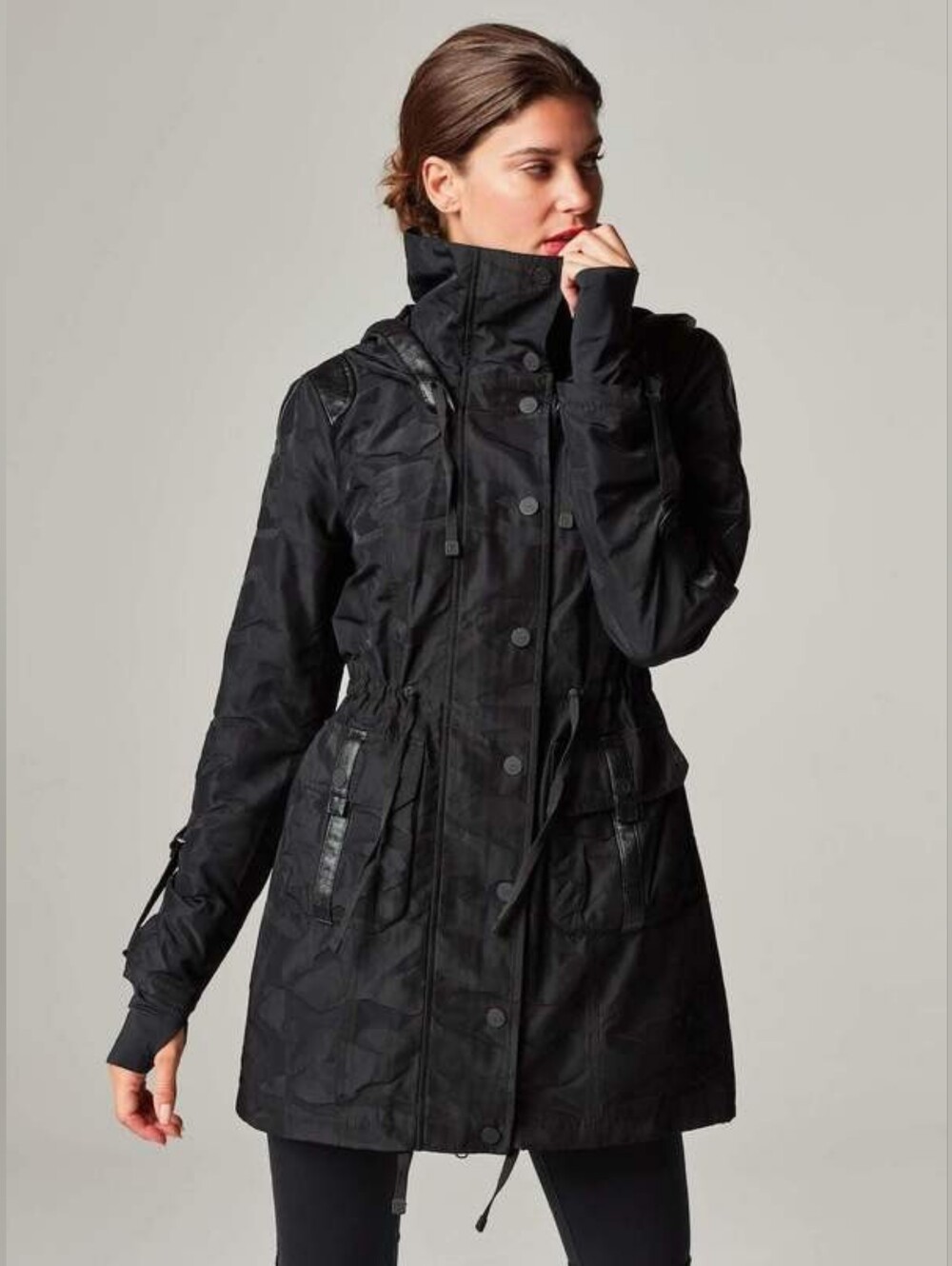 blanc noir Black Hooded Trench Coat